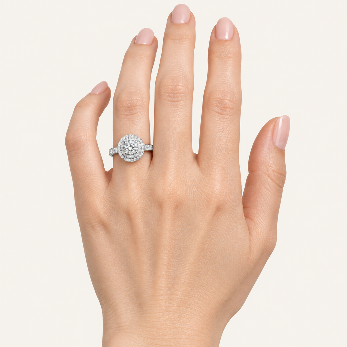1.15CT Round Cut Lab Grown Diamond Halo Side Stone Ring