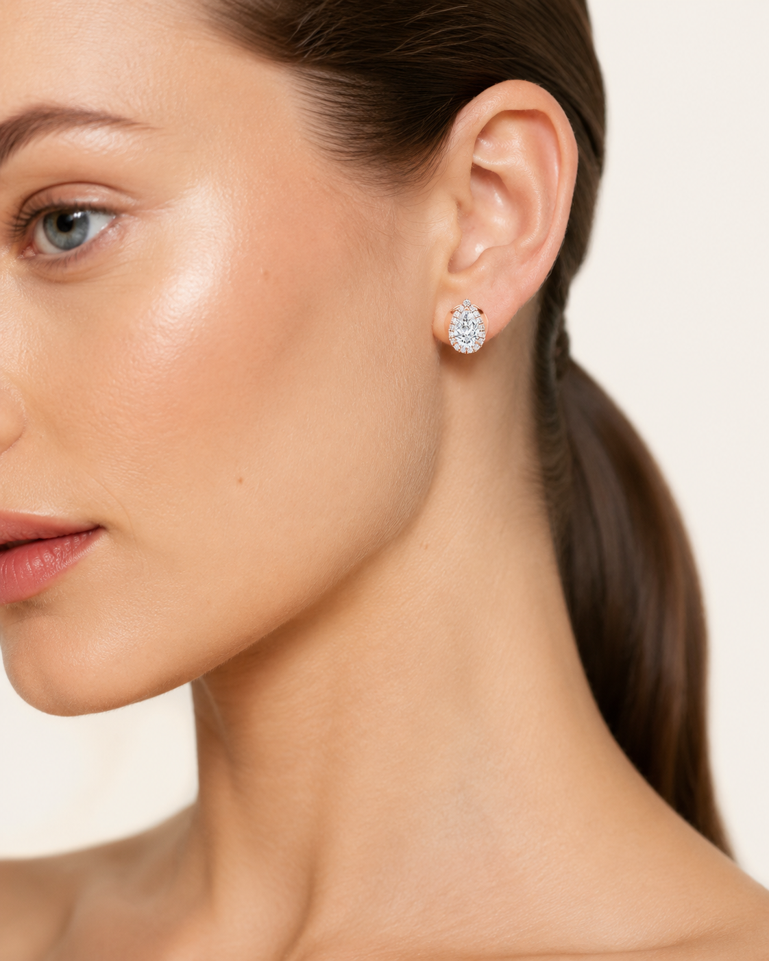 3CT Pear Cut Lab Grown Diamond Halo Stud Earrings