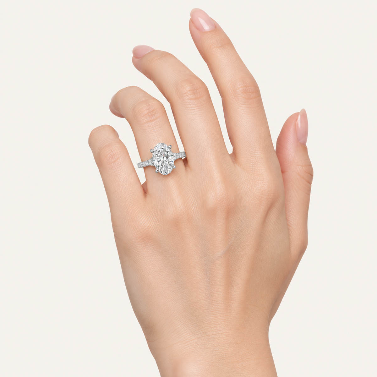 2.25CT Oval Cut Lab Grown Diamond Side Stone Ring