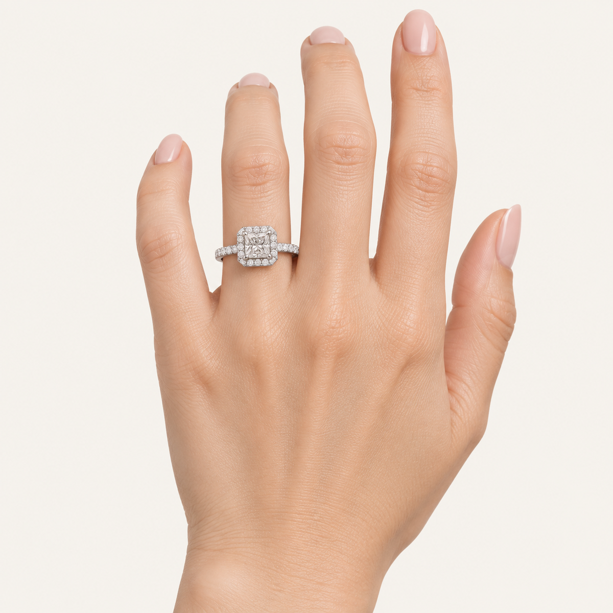 1.00CT Princess Cut Lab Grown Diamond Halo Side Stone Ring