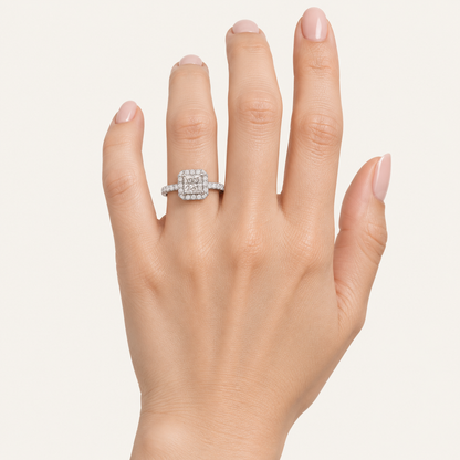 1.00CT Princess Cut Lab Grown Diamond Halo Side Stone Ring