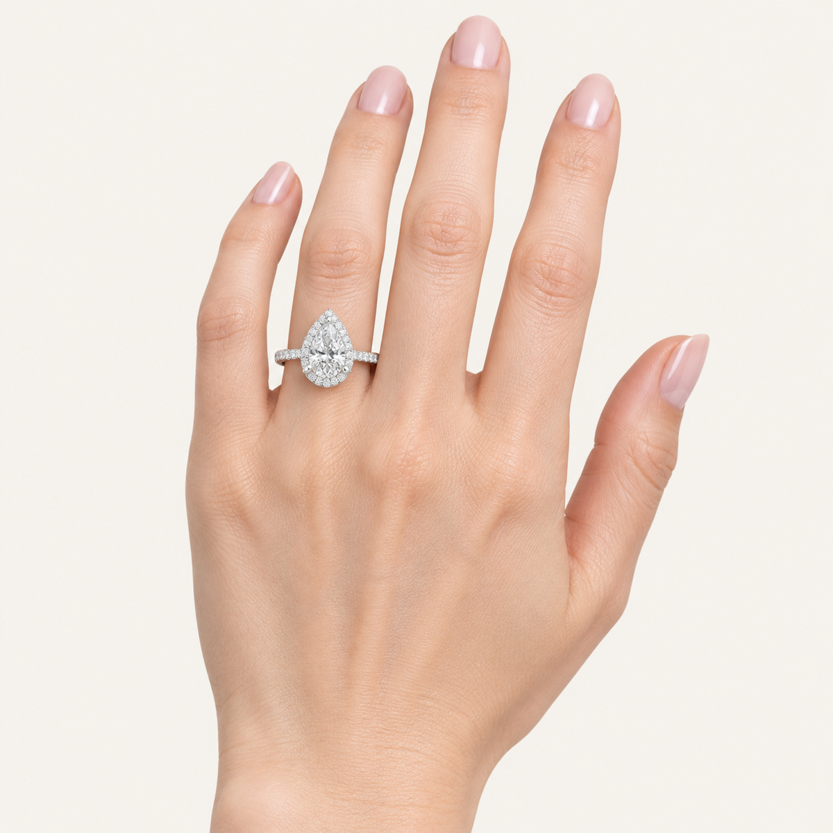 2.25CT Pear Cut Lab Grown Diamond Halo Side Stone Ring