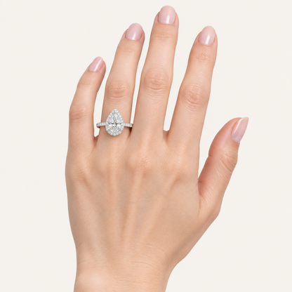 2.25CT Pear Cut Lab Grown Diamond Halo Side Stone Ring