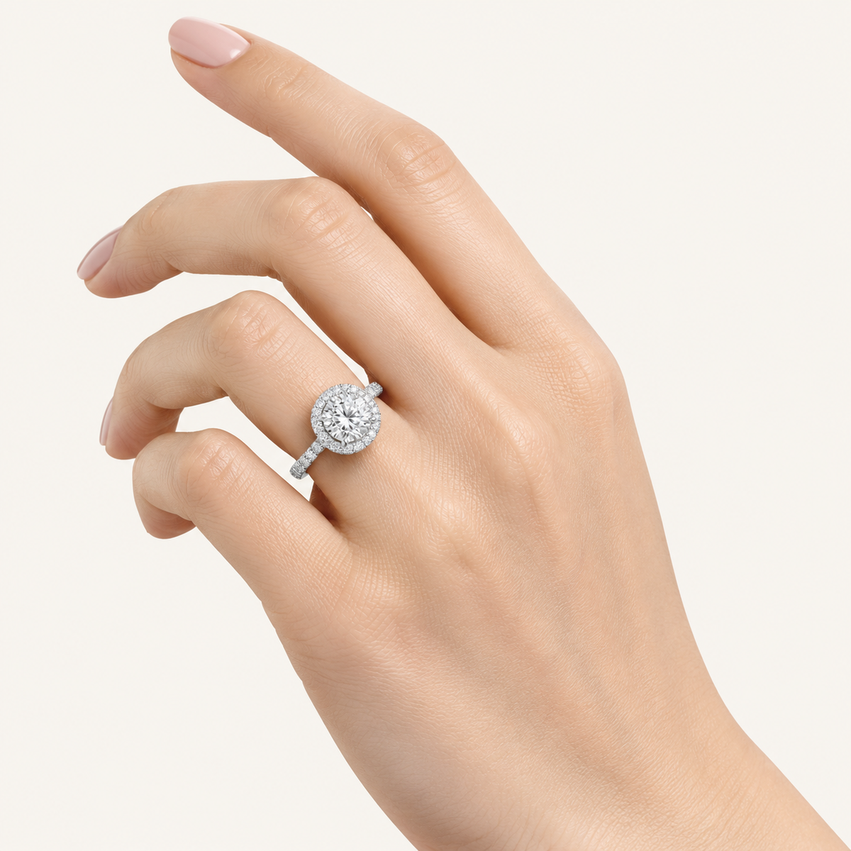 2.25CT Round Cut Lab Grown Diamond Halo Side Stone Ring