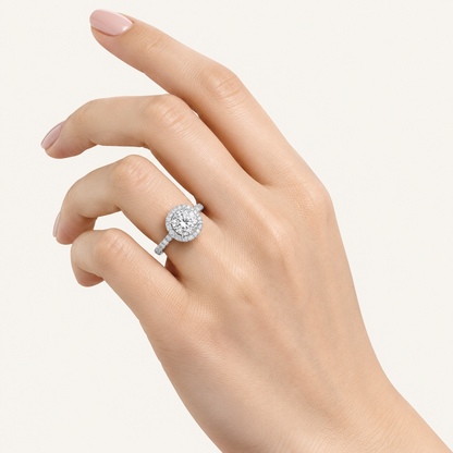 2.25CT Round Cut Lab Grown Diamond Halo Side Stone Ring