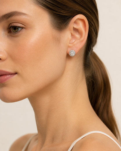 2CT Round Cut Lab Grown Diamond Halo Stud Earrings
