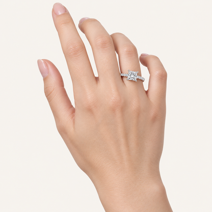 1.75CT Princess Cut Lab Grown Diamond Side Stone Ring