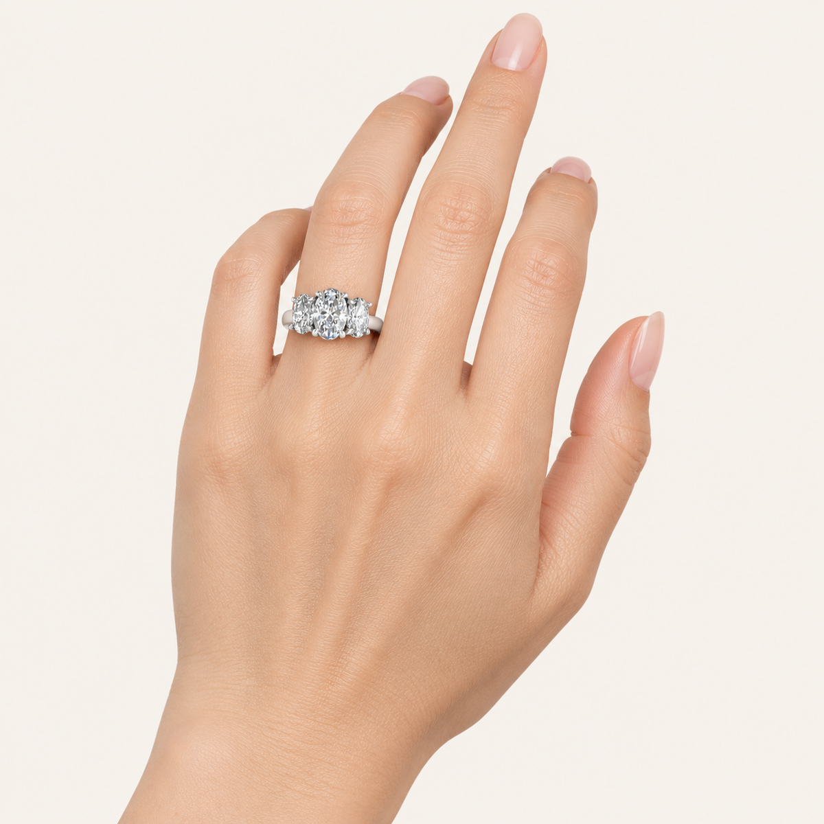 3.00CT Oval Cut Lab Grown Diamond Three Stone Ring