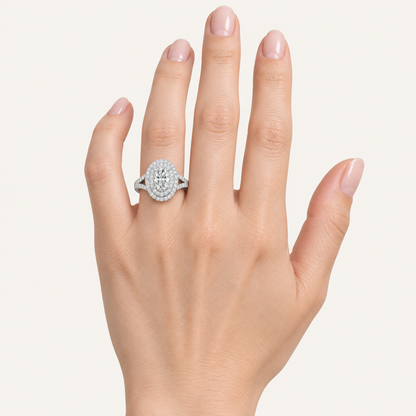 1.50CT Oval Cut Lab Grown Diamond Halo Side Stone Ring
