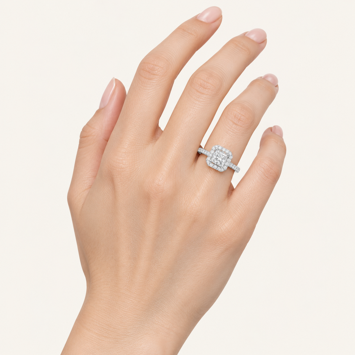 2.25CT Princess Cut Lab Grown Diamond Halo Side Stone Ring