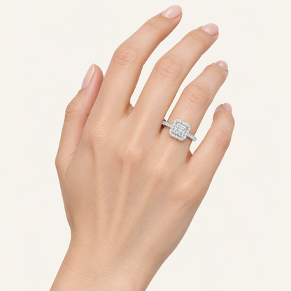 2.25CT Princess Cut Lab Grown Diamond Halo Side Stone Ring