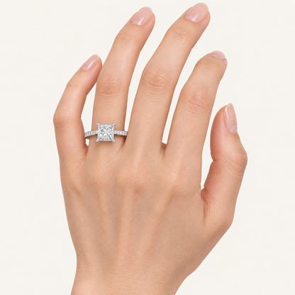 2.25CT Princess Cut Lab Grown Diamond Side Stone Ring