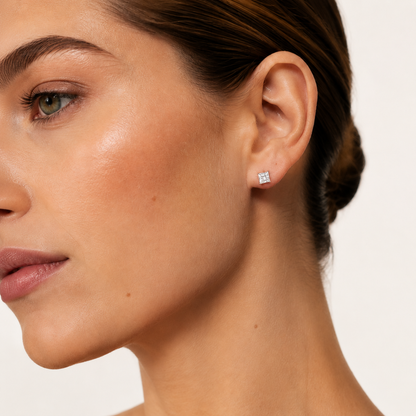 4CT Princess Cut Lab Grown Diamond Classic Basket Set Stud Earrings
