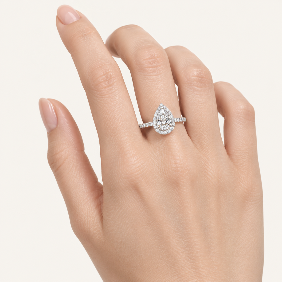 1.25CT Pear Cut Lab Grown Diamond Halo Side Stone Ring