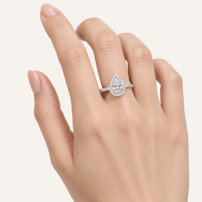 1.25CT Pear Cut Lab Grown Diamond Halo Side Stone Ring