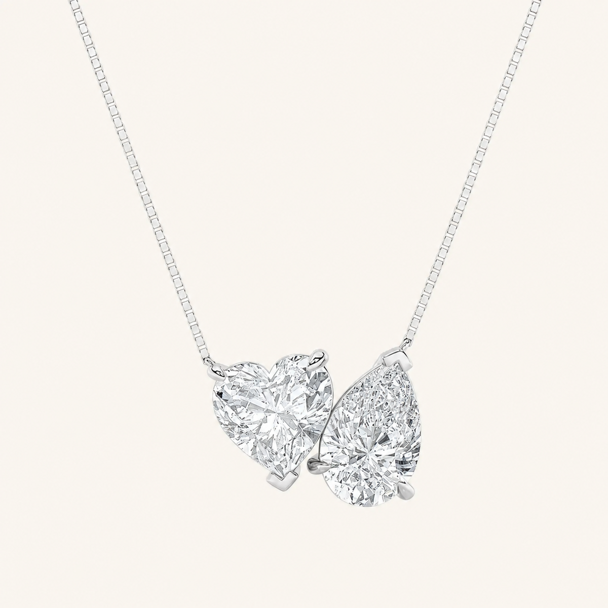 2CT Pear and Heart Cut Lab Grown Diamond Pendant Necklace