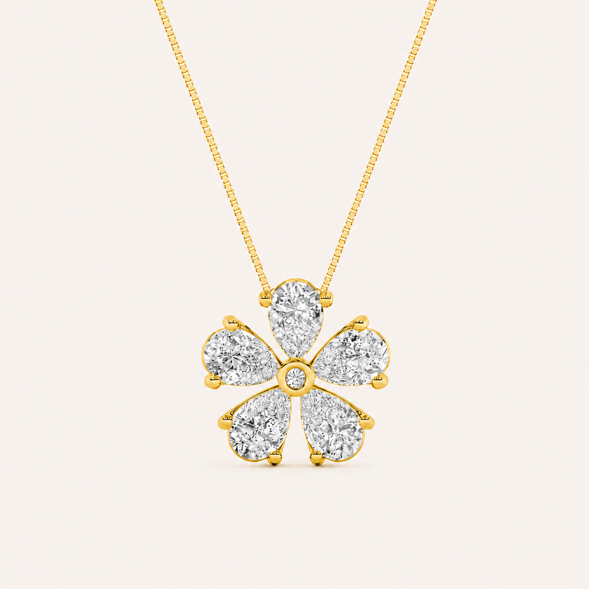 1.5CT Pear Cut Lab Grown Diamond Floral Pendant Necklace