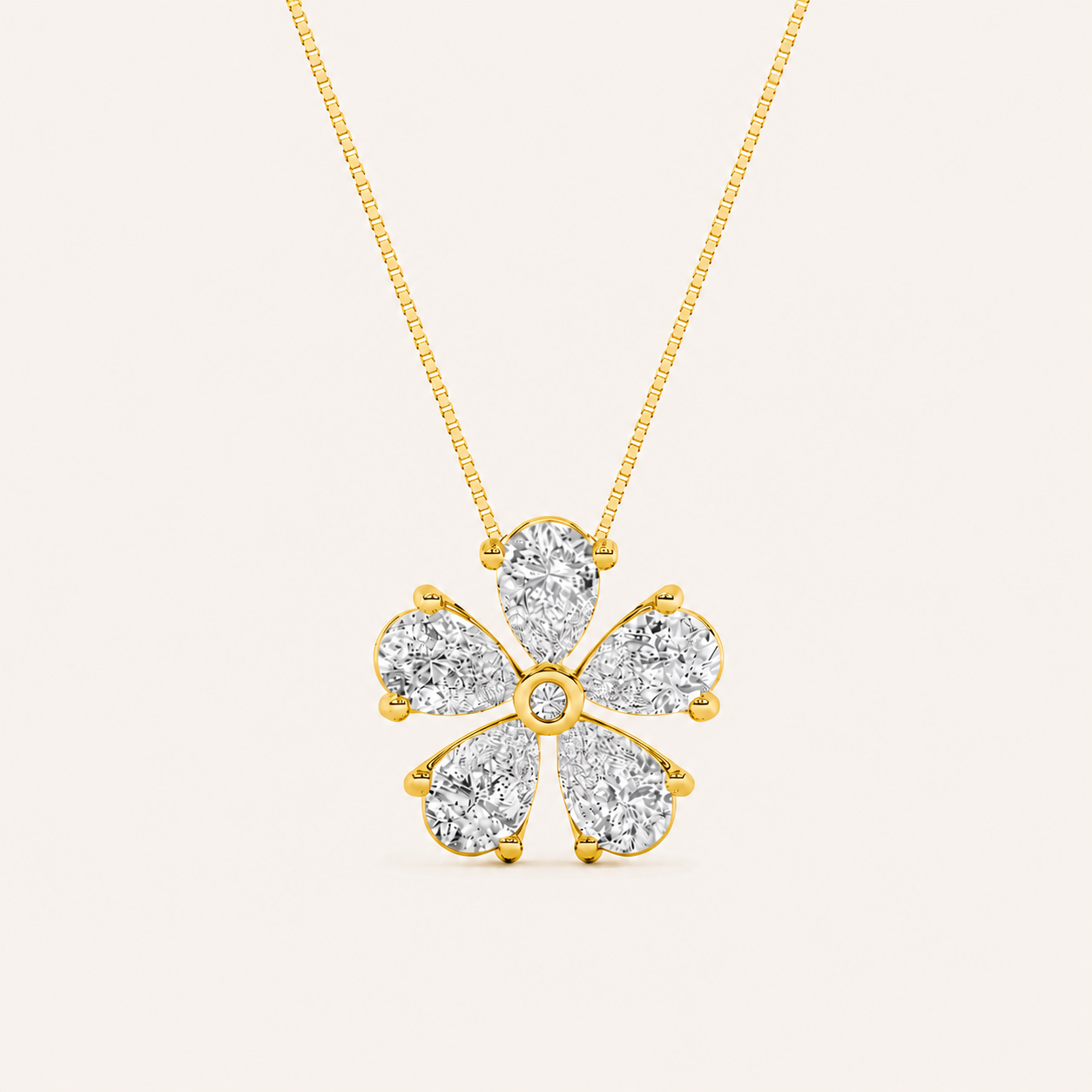 1.5CT Pear Cut Lab Grown Diamond Floral Pendant Necklace