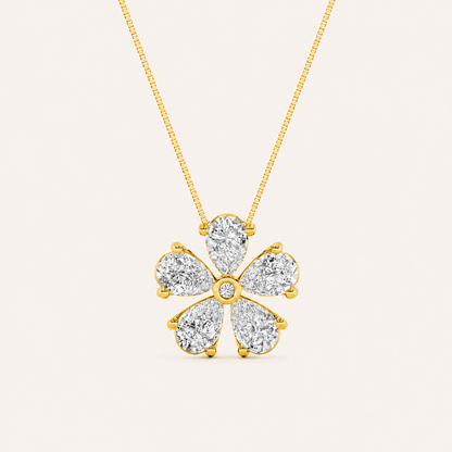 1.5CT Pear Cut Lab Grown Diamond Floral Pendant Necklace