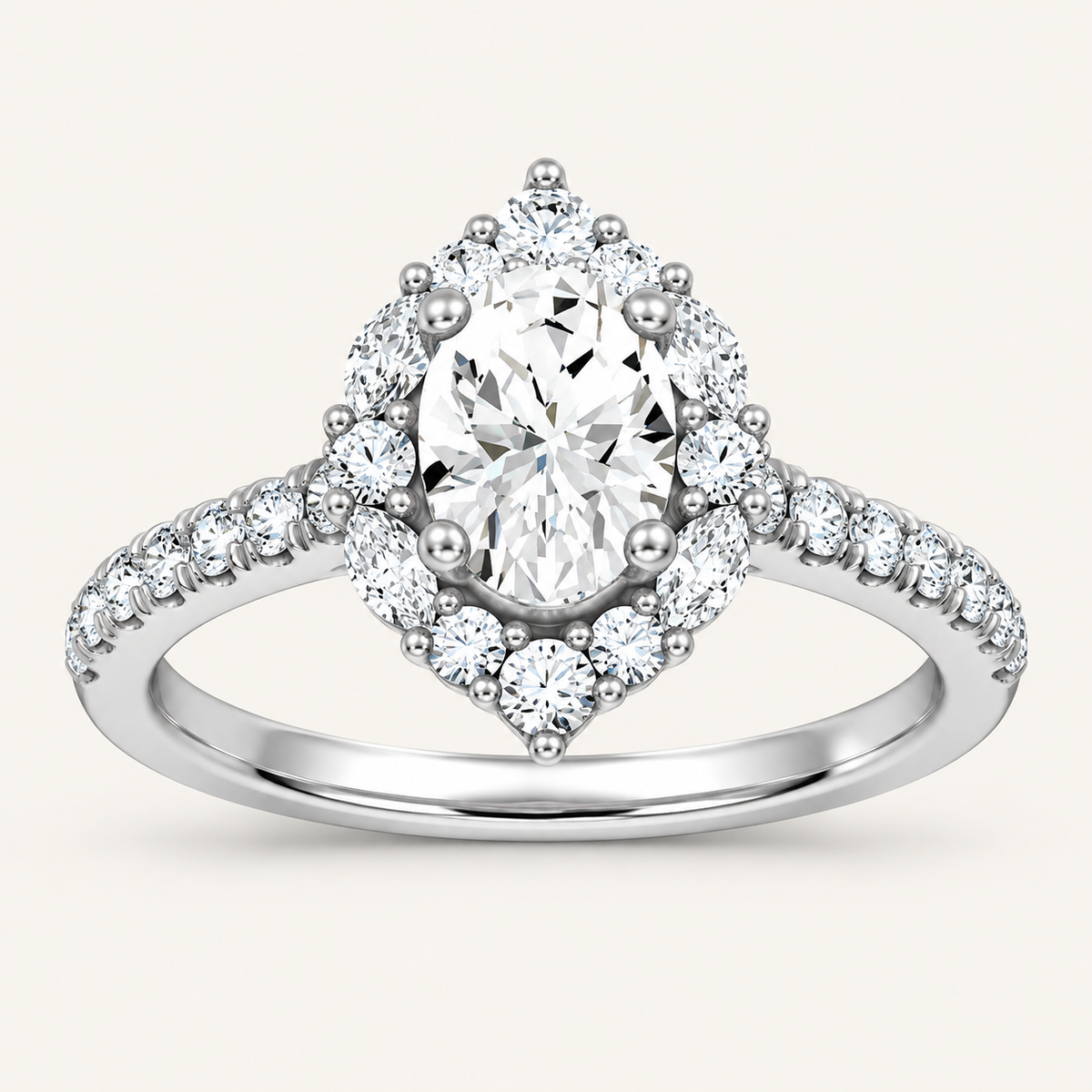 1.40CT Oval Cut Lab Grown Diamond Halo Side Stone Ring