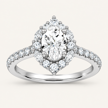 1.40CT Oval Cut Lab Grown Diamond Halo Side Stone Ring