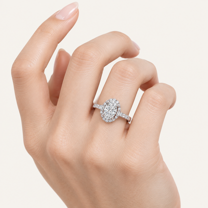 3.82CT Oval Cut Lab Grown Diamond Halo Side Stone Ring