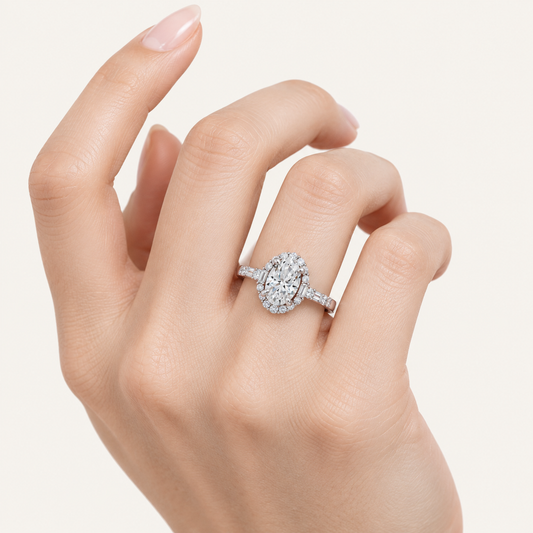 3.82CT Oval Cut Lab Grown Diamond Halo Side Stone Ring