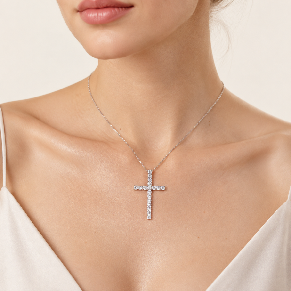 1.00CT Round Cut Certified Lab Grown Diamond Cross Pendant