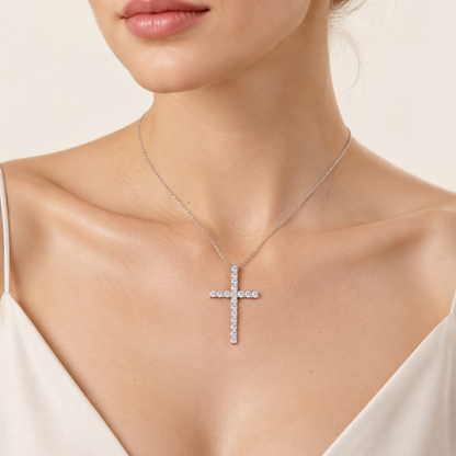 1.00CT Round Cut Certified Lab Grown Diamond Cross Pendant