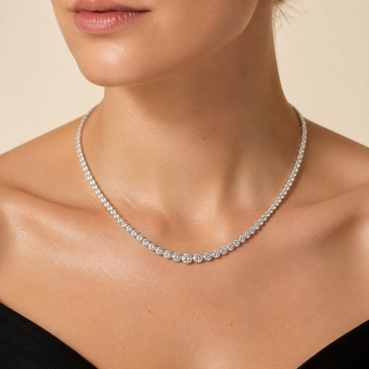 7CT Round Cut Lab Grown Diamond Graduating Tennis Necklace