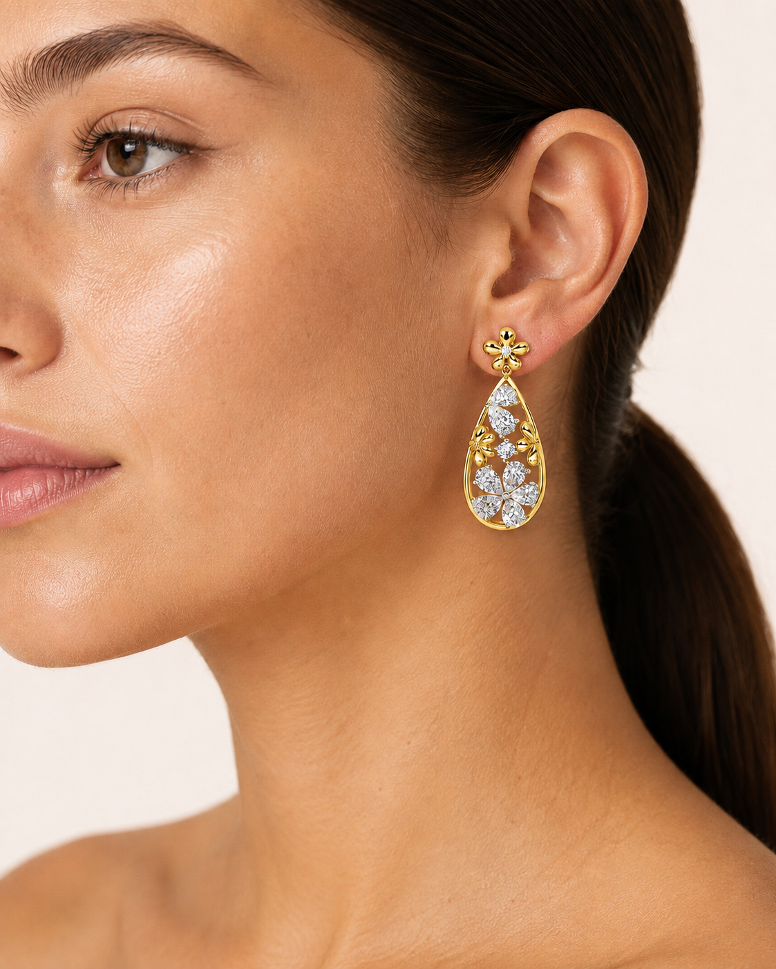 3.75CT Pear Cut Lab Grown Diamond Fancy Flower Earrings