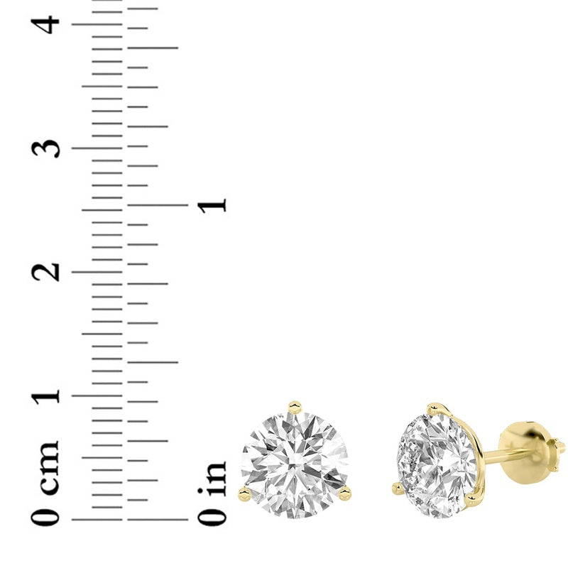 0.5CTW Round Shaped Lab Grown Diamond (G/VS) Three Prong Martini Stud Earrings in 14K Gold