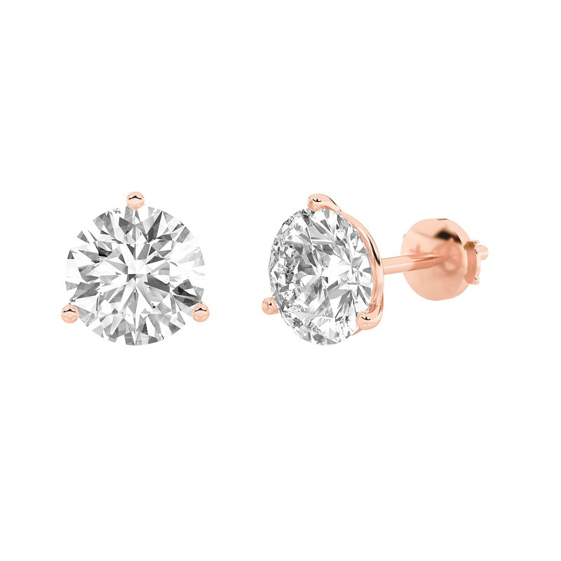 0.5CTW Round Shaped Lab Grown Diamond (G/VS) Three Prong Martini Stud Earrings in 14K Gold