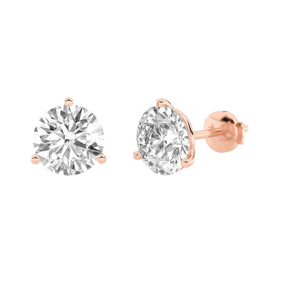 0.5CTW Round Shaped Lab Grown Diamond (G/VS) Three Prong Martini Stud Earrings in 14K Gold