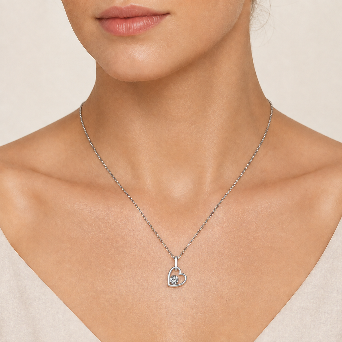 0.33CT Round Cut Lab Grown Diamond Pendant Heart Necklace
