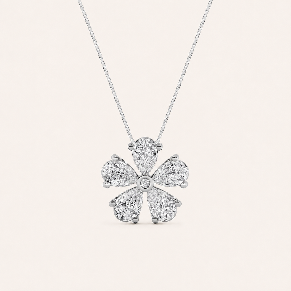 1.5CT Pear Cut Lab Grown Diamond Floral Pendant Necklace