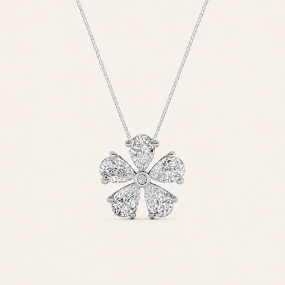 1.5CT Pear Cut Lab Grown Diamond Floral Pendant Necklace