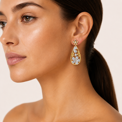 3.75CT Pear Cut Lab Grown Diamond Fancy Flower Earrings