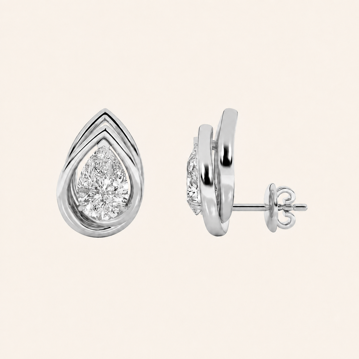 2CT Princess Cut Lab Grown Diamond Halo Stud Earrings