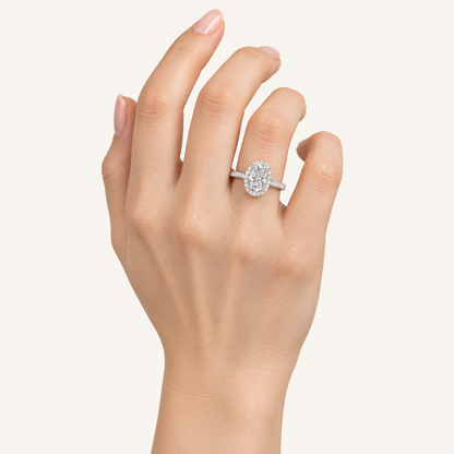 1.75CT Oval Cut Lab Grown Diamond Halo Side Stone Ring