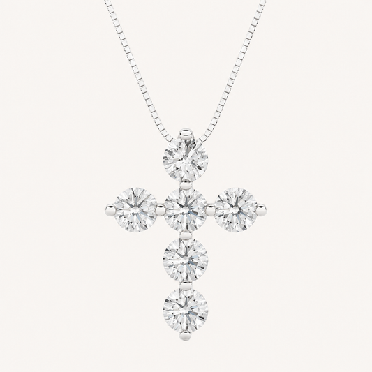 1.5CT Round Cut Lab Grown Diamond Pendant Cross Necklace