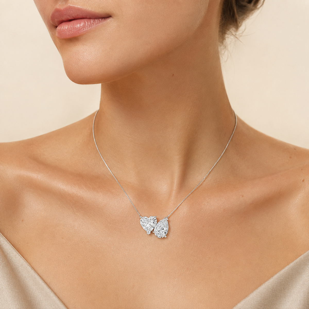 2CT Pear and Heart Cut Lab Grown Diamond Pendant Necklace