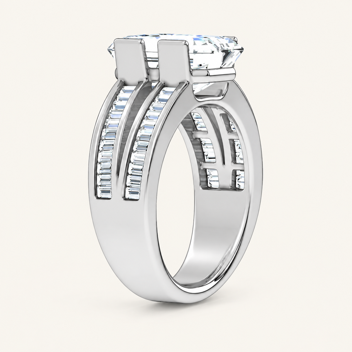 5.46CT Emerald Cut Lab Grown Diamond Side Stone Ring