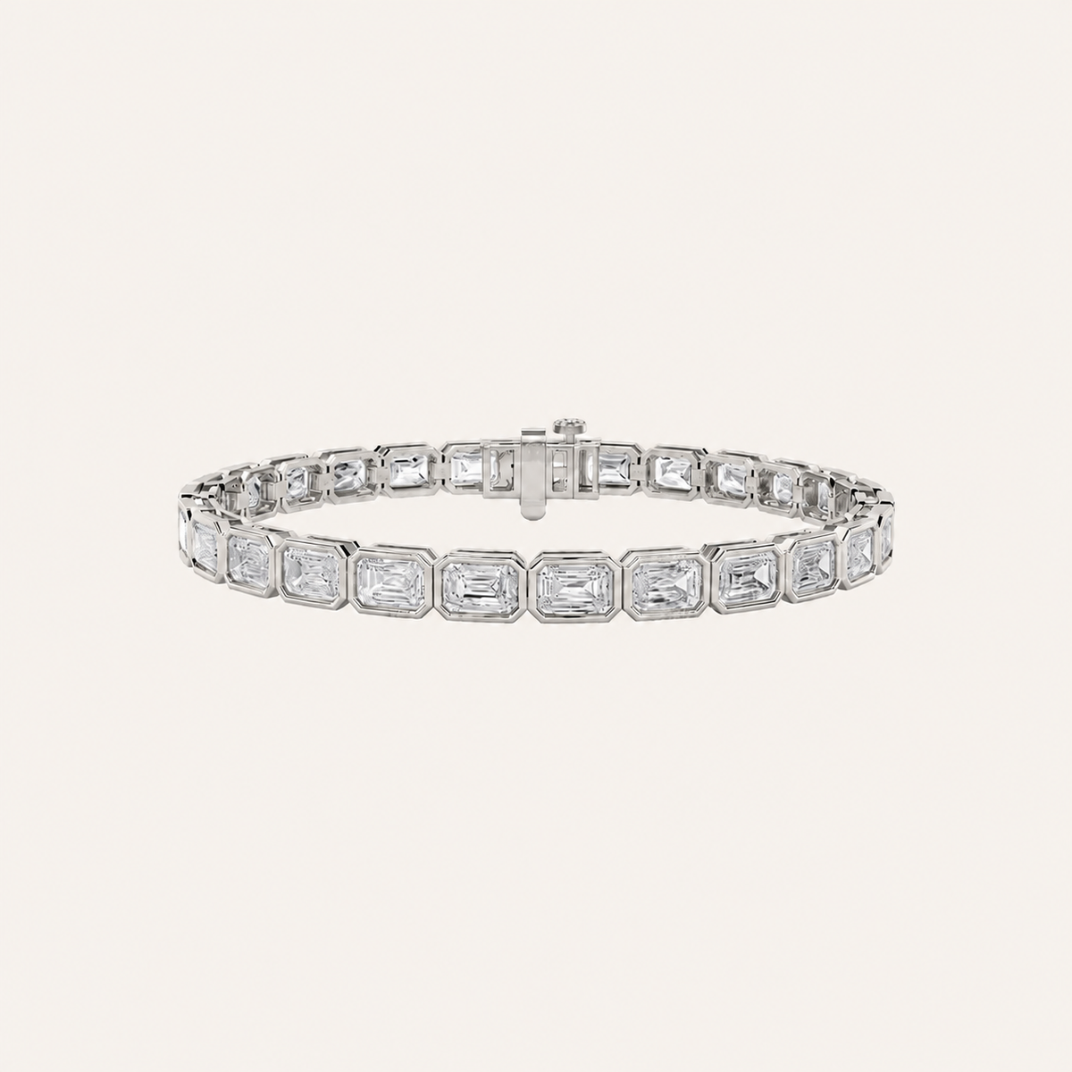 15CT Emerald Cut Lab Grown Diamond East West Bezel Tennis Bracelet
