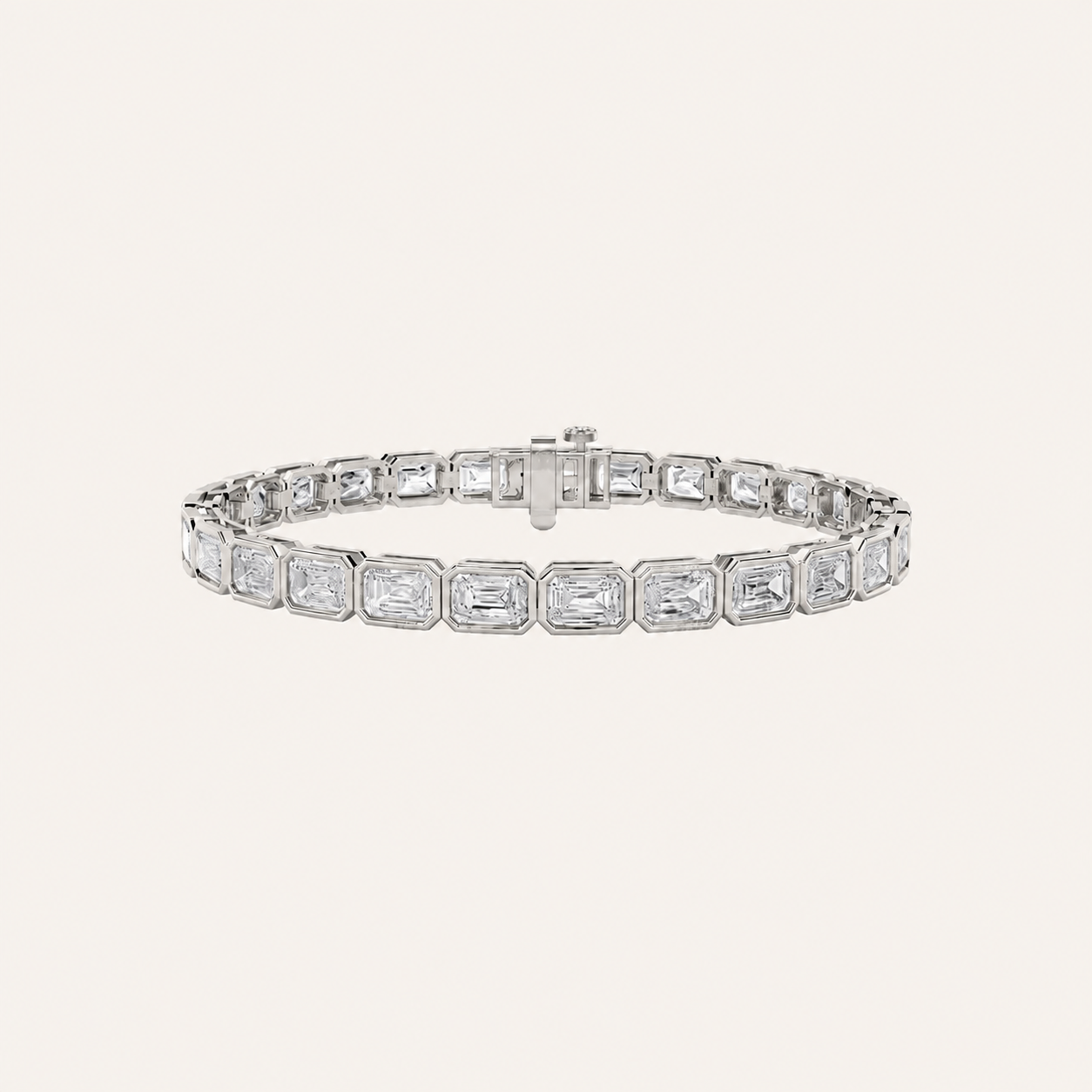 15CT Emerald Cut Lab Grown Diamond East West Bezel Tennis Bracelet