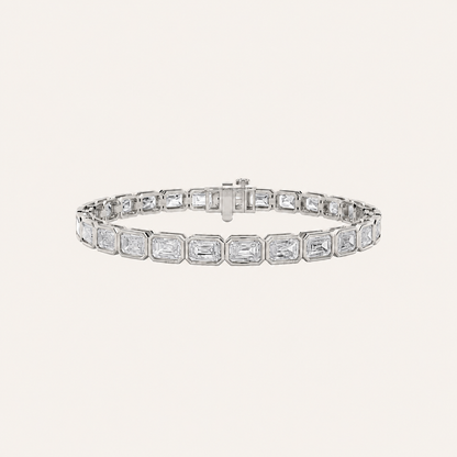 15CT Emerald Cut Lab Grown Diamond East West Bezel Tennis Bracelet