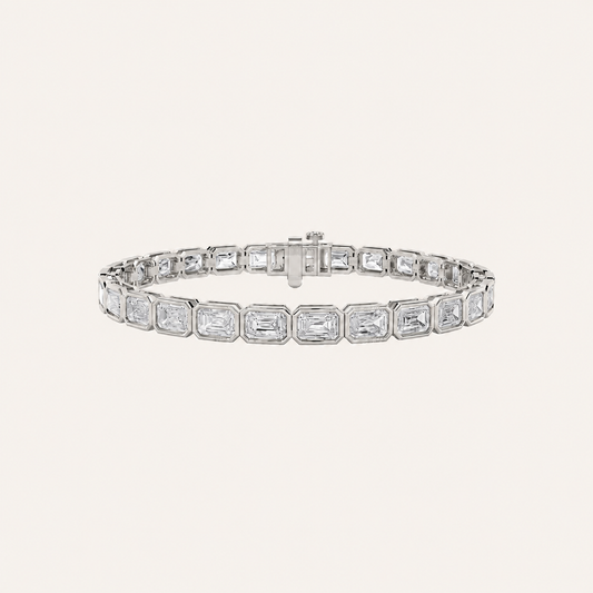 15CT Emerald Cut Lab Grown Diamond East West Bezel Tennis Bracelet