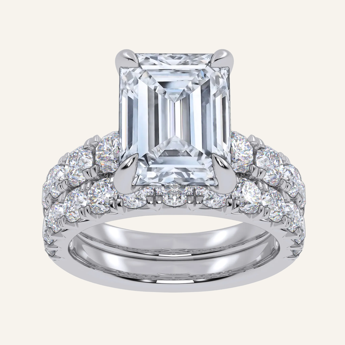 5.04CT Emerald Cut Certified Lab Grown Diamond Hidden Halo Bridal Set