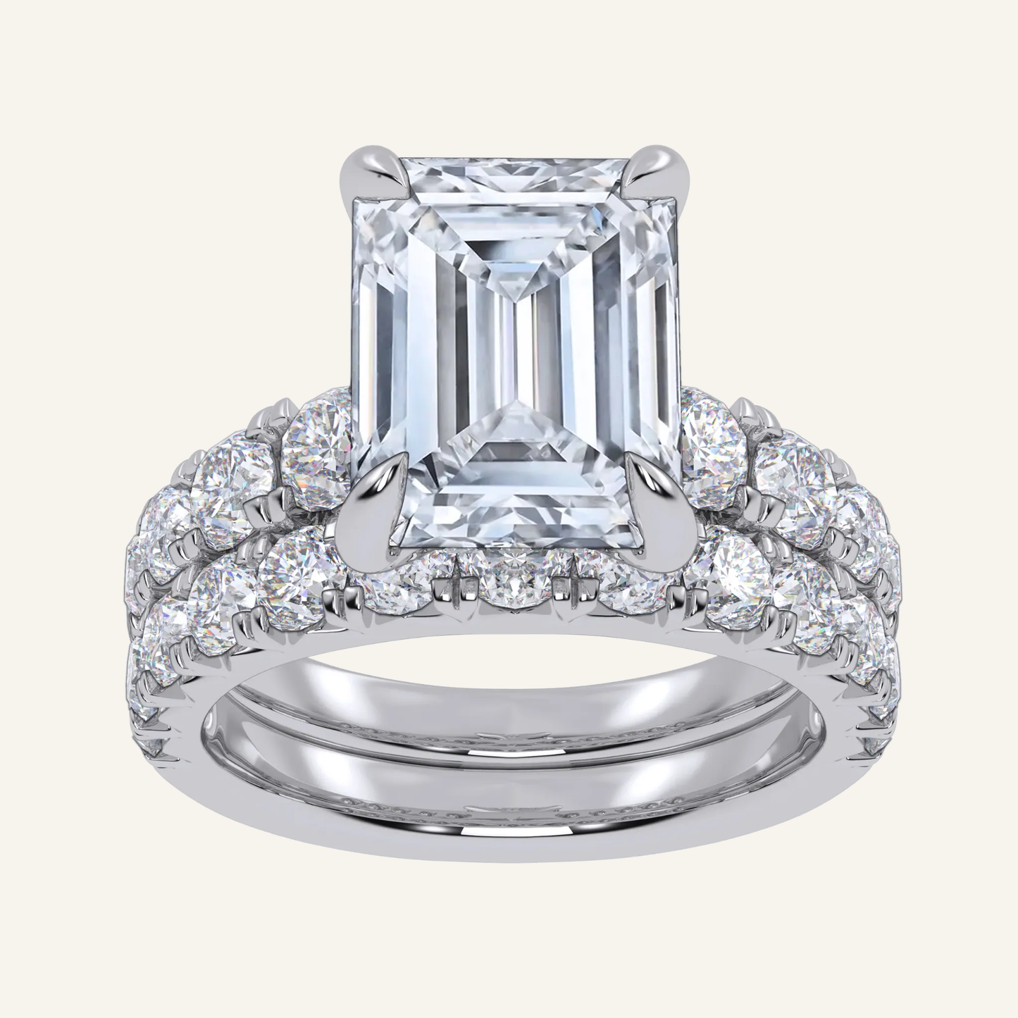 5.04CT Emerald Cut Certified Lab Grown Diamond Hidden Halo Bridal Set