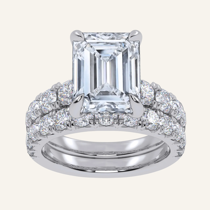 5.04CT Emerald Cut Certified Lab Grown Diamond Hidden Halo Bridal Set